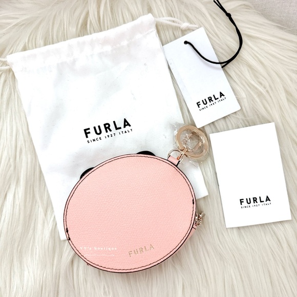 NWT Furla x LINEFRIENDS Coin Case Teddy Bear Toni Candy Rose Brown WP00045 RARE - Picture 2 of 9